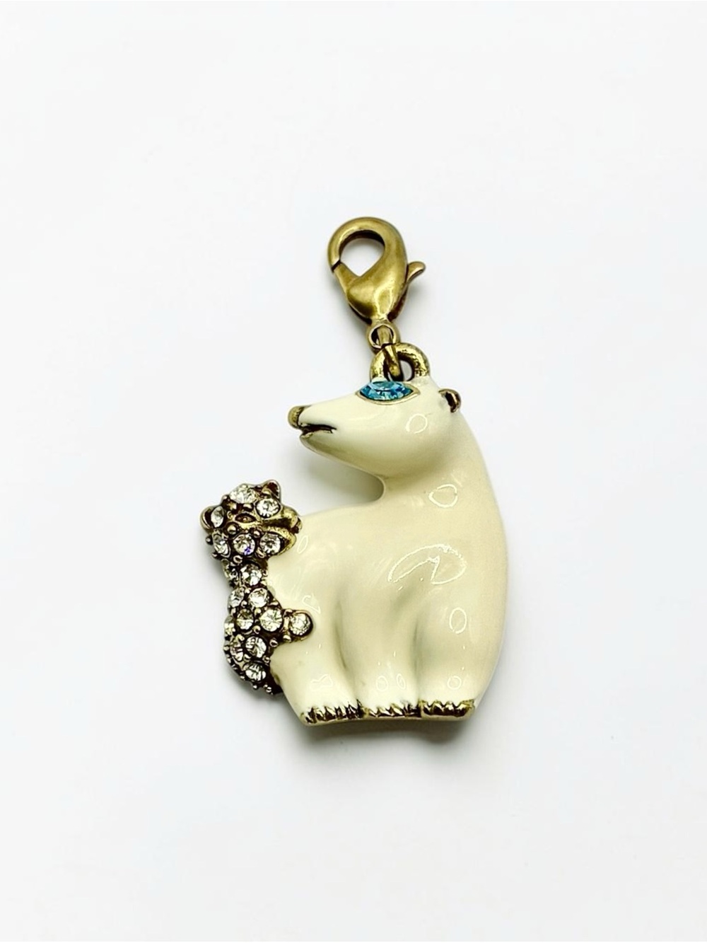 Rare Heidi Daus White Enamel Polar Bear & Crystal Cub Charm